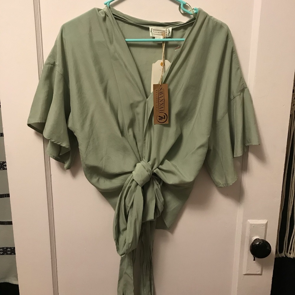 Sage wrap blouse